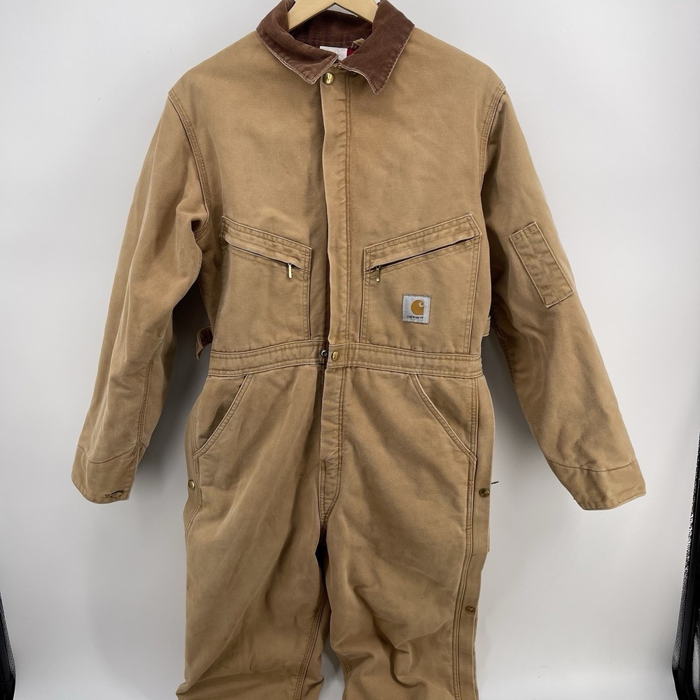 RARE Vintage Carhartt Insulated Coveralls Tan Brown Collar M 40S